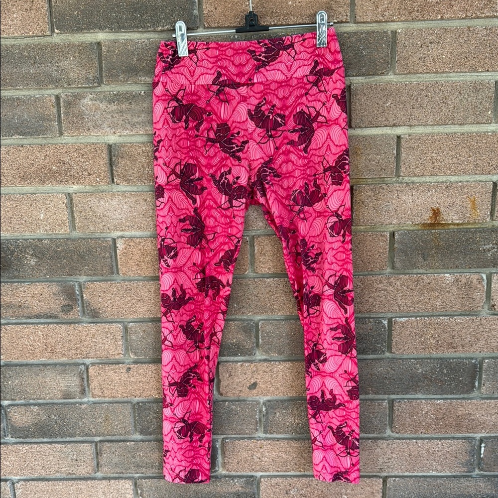 LuLaRoe Pink and Black Floral Leggings Size OS